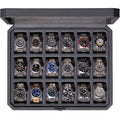ROTHWELL 18-Slot Watch Case – Luxury Watch Box for Men Real Glass Top Lockable Elegant Watch Display for Collections (Carbon)